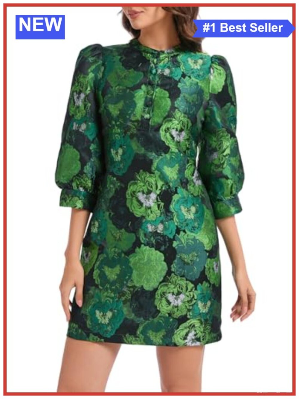 Women's Floral Jacquard Shift Dress 3/4 Sleeve Cocktail Party Mini